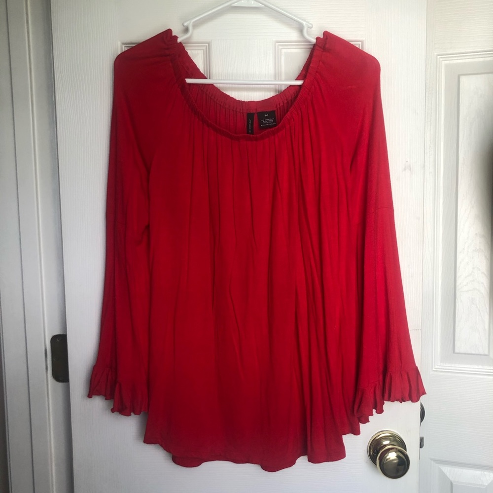 Long flare sleeve red blouse